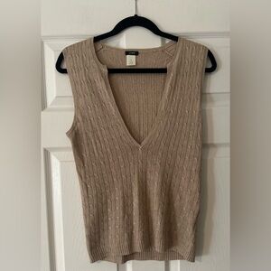 J Crew Womens Linen Cable Knit Sweater Vest V-NECK Preppy Beige Academia Medium